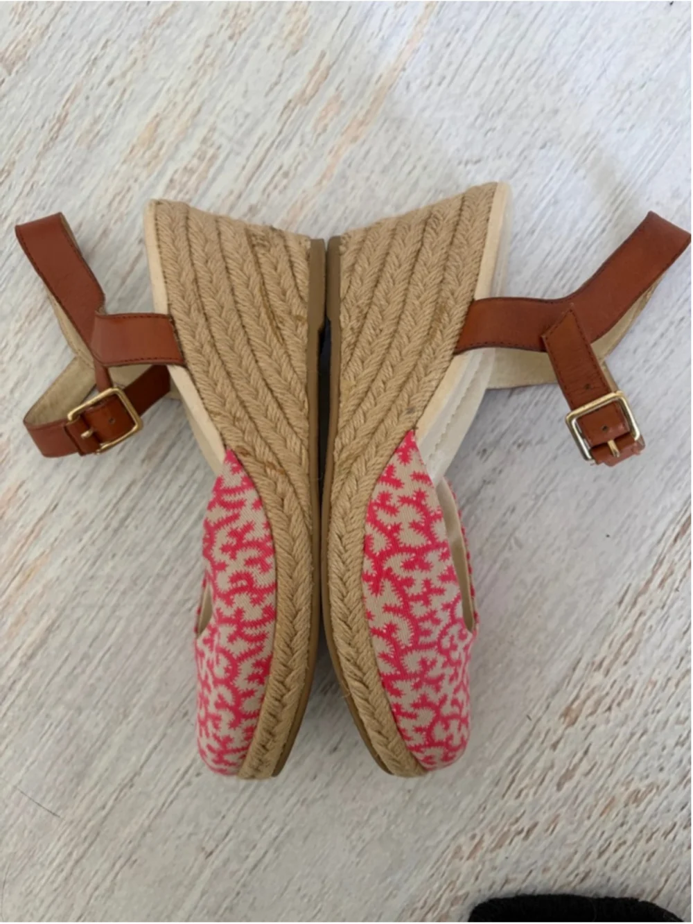 Women's Lands' End Pink Beige Patterned Espadrille Wedges 7.5